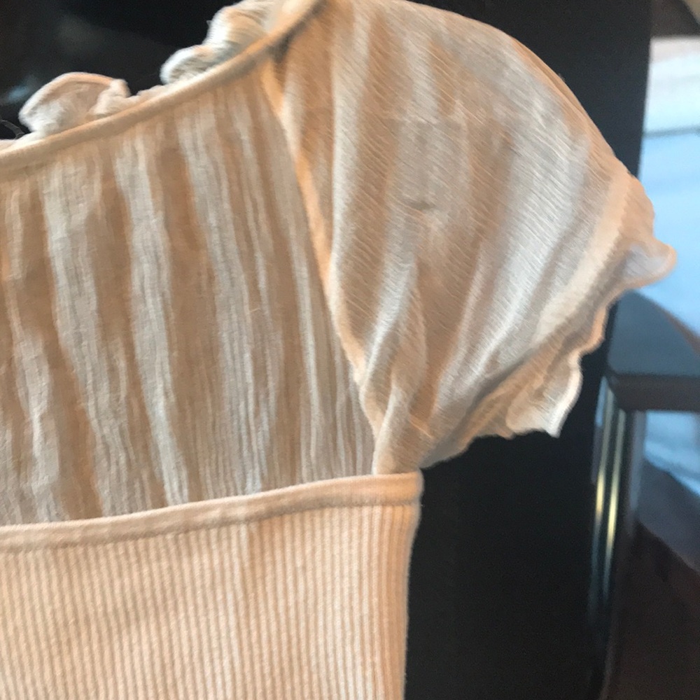 TRACY M Short Sheer Cap Sleeve Cream Knit Top Sz.M - Picture 5 of 8